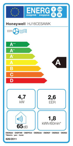 Honeywell HJ16CESAWK mobiele airco 16000 BTU energielabel A