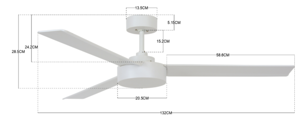 Beacon Babyside Lagoon plafondventilator wit 132 cm 213030 afmetingen